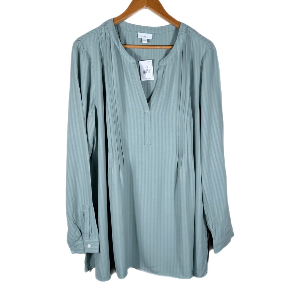 J. Jill Pintuck V-Neck Tunic Top M Sage Green Minimalist
